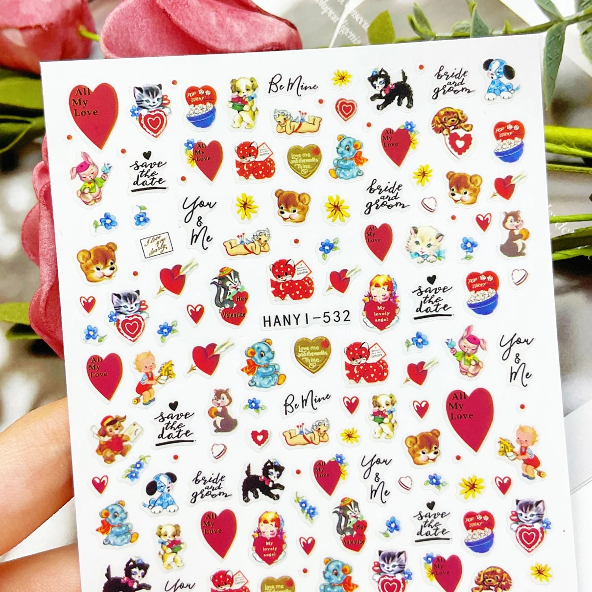 HANYI Pet Lover Cute back adhesive nail sticker Thin vintage sweetheart Showa Nails decal