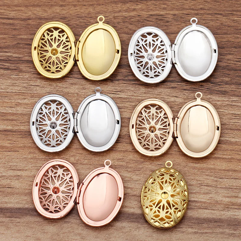 

20pcs/Lot Hollow Oval Photo Frame Locket Charms Photo Pendants Can Open for Jewelry Findings DIY Accessories Wholesale