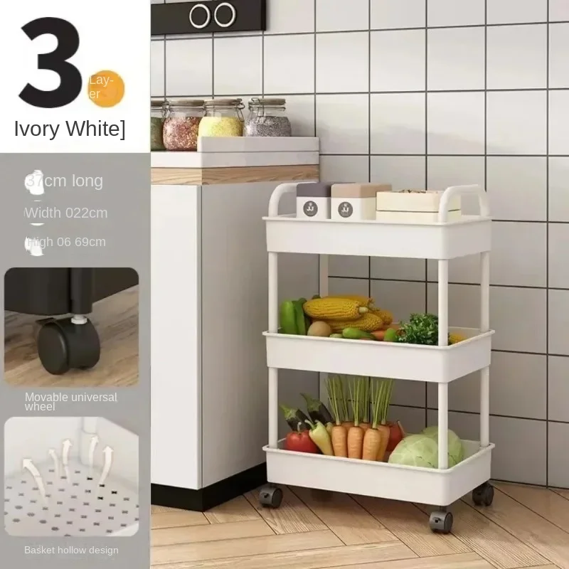 Household Multi-layer Small Cart Storage Rack Floor To Floor Kitchen Bedroom Bathroom Storage Rack Storage Rack with Wheels