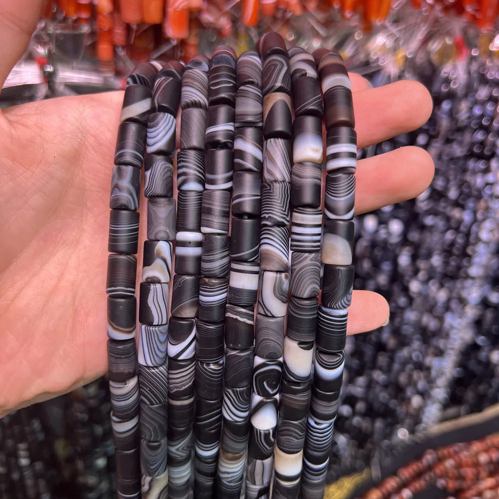 Natural Stone Black Agate Stone 10x14mm Column Agate Beads Spacer Beaded 15'' Strand For DIY Jewelry Making Bracelet Accessories