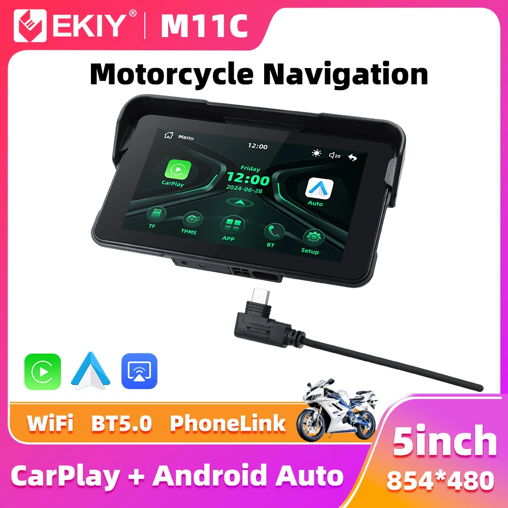 

EKIY 5-дюймовый портативный цифровой мотоцикл приборная панель GPS мотоцикл навигационный экран беспроводной CarPlay Moto Android Auto