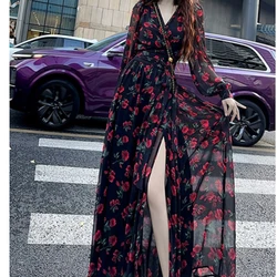 Extra Long French-style Ankle-length Tea Dress for Tall People New One-piece Cross Strap Dress