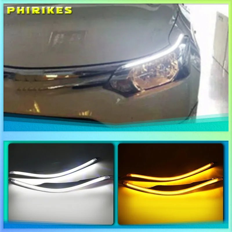 

2PCS LED Daytime Running Light Yellow Turn Signal Relay Car Headlight Eyebrow Decoration For Toyota Vios 2014 2015 2016