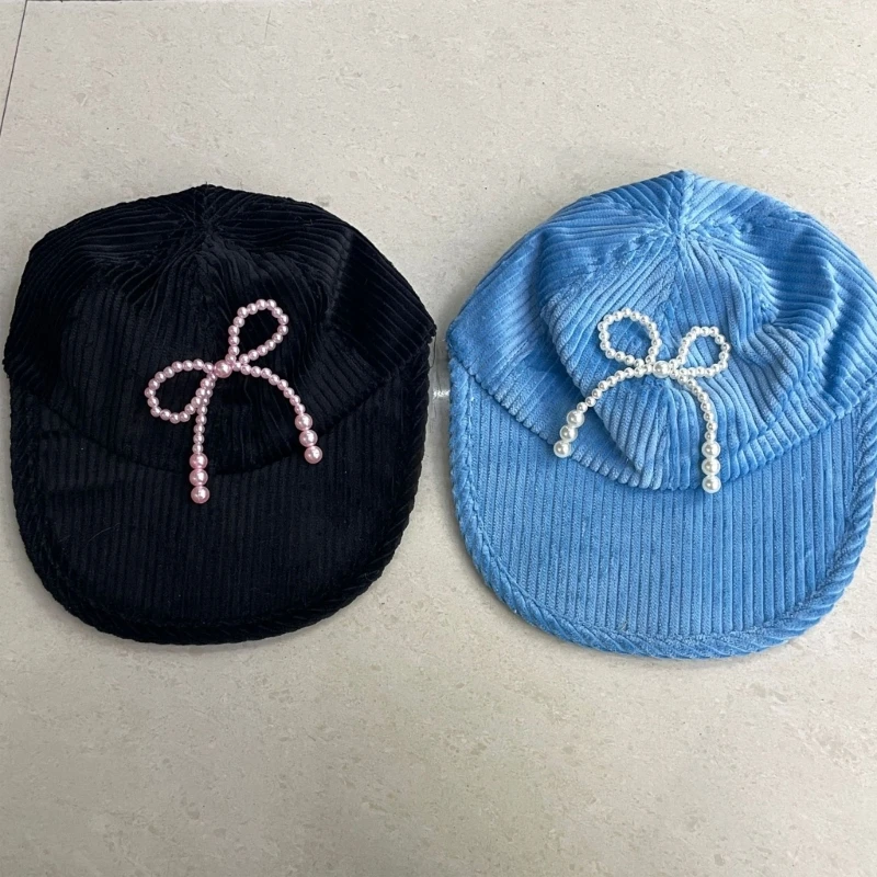 Pearl Bowknot Baseball Cap for Teens Girl Autumn Winter Corduroy Baseball Hat Fashionable Sun Hats for Women Casual Cap