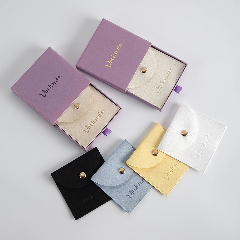 

24Pcs Personalized Jewelry Packaging Box Microfiber Snap Bag Purple Jewellry Drawer Box Pouch For Earrings Ring Pendant Bracelet