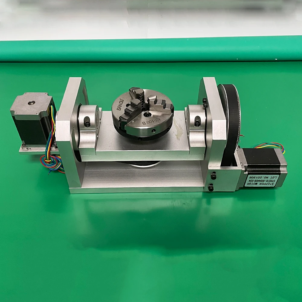 LY แกนหมุน 3jaw Chuck พร้อมตาราง 5th แกนหมุน 98 มม.ความสูงกลางสําหรับเครื่องแกะสลัก
