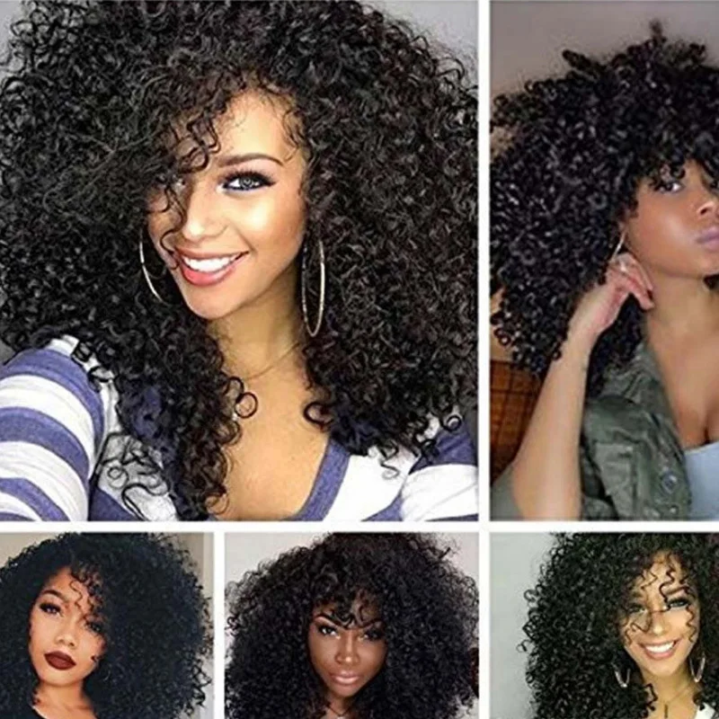 女性用ウィッグ アフリカ系ショートカーリーふわふわでボリュームのあるミディアムレングスカーリーブラックふわふわ小さなカーリーウィッグ女性用