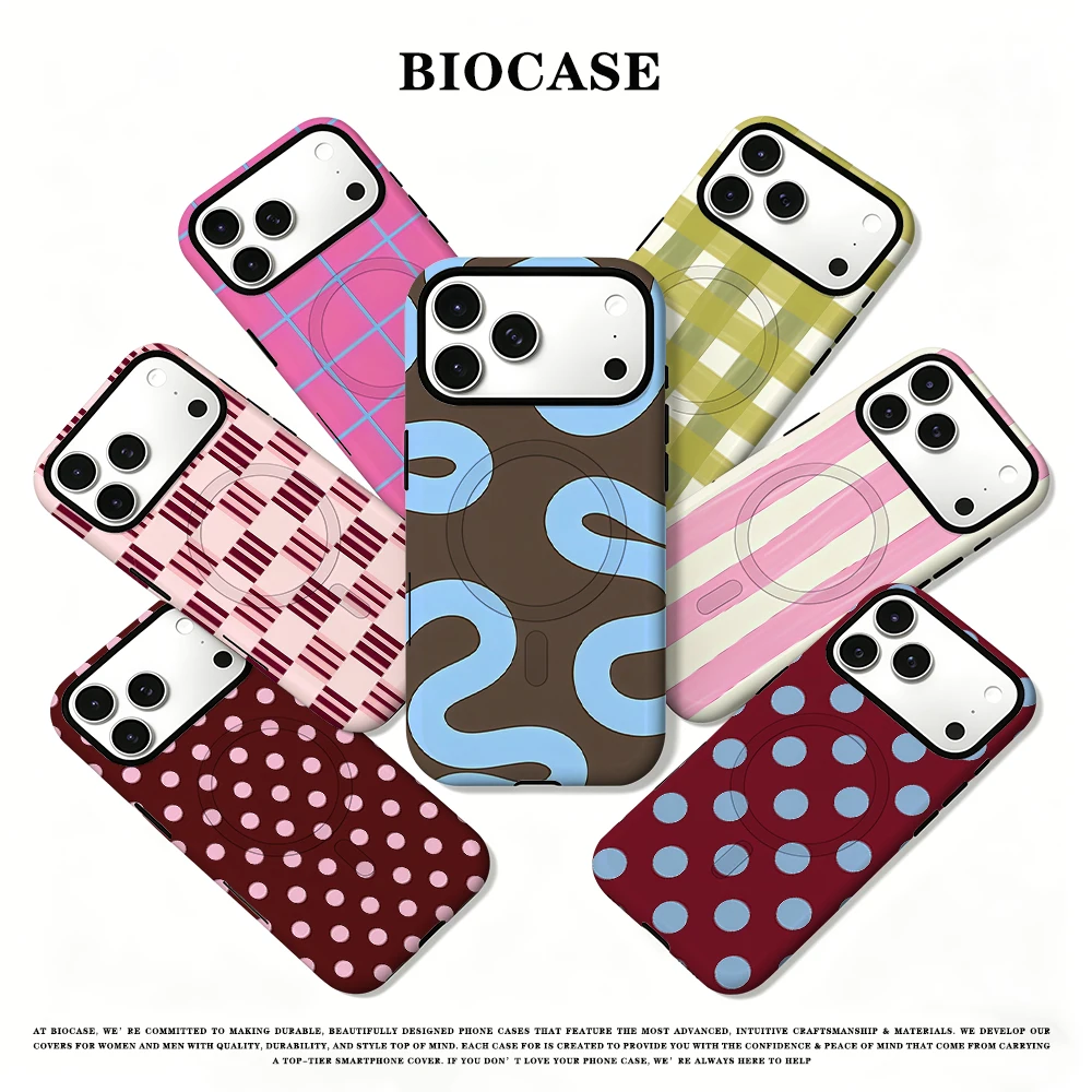 BioCase Braun Hellblau Wavy 2-in-1 Für Magsafe Handyhülle Für iPhone 17 16 15 14 Plus 13 12 Pro Max Stoßfeste Harte PC-Hülle