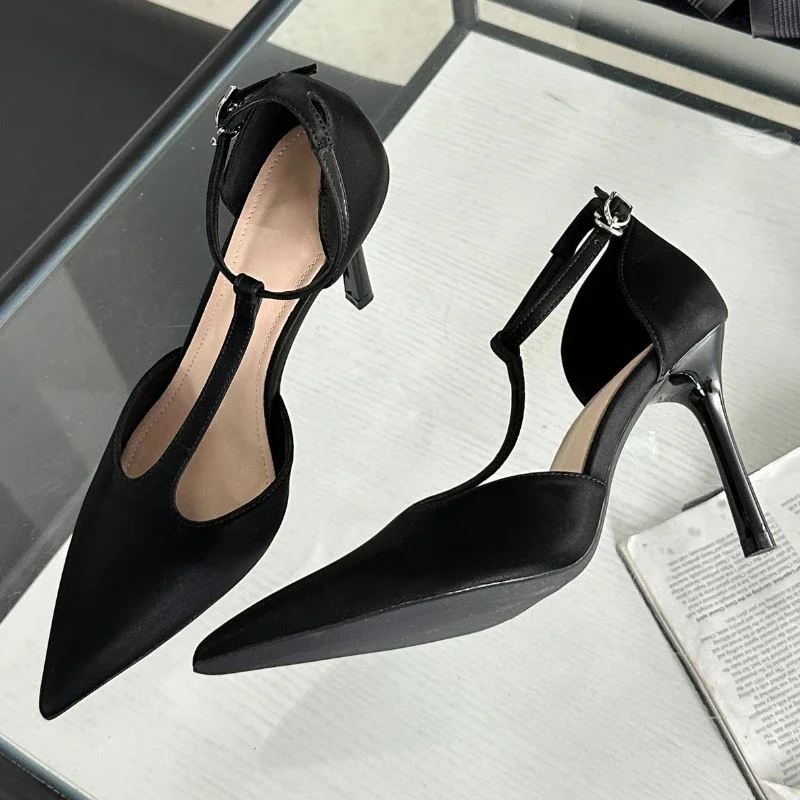 Sexy Red High Heels Women Pointed Toe Party Dress Shoes T-Strap Patent Leather Elegant Slingback Thin Heels Female Sandals Women