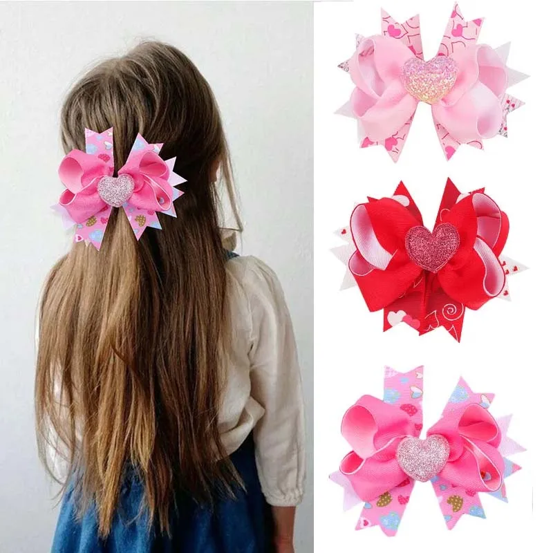 

Oaoleer Sweet Girls Valentine's Day Hair Bow Clips Cute Heart Print Bowknote Hairpin Kids Barrettes Headdress Hair Accessories