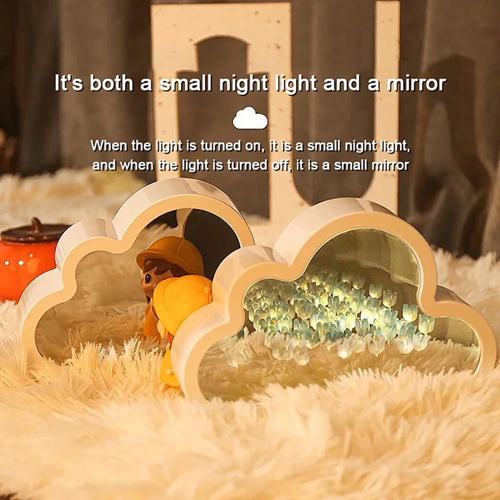 โคมไฟดอกทิวลิปแบบเมฆสำหรับห้องนอนไฟกลางคืนกระจกรูปดอกทิวลิปแบบ DIY เมฆเครื่องประดับสำหรับการตกแต่งบ้านวันเกิดของขวัญวันคริสต์มาส