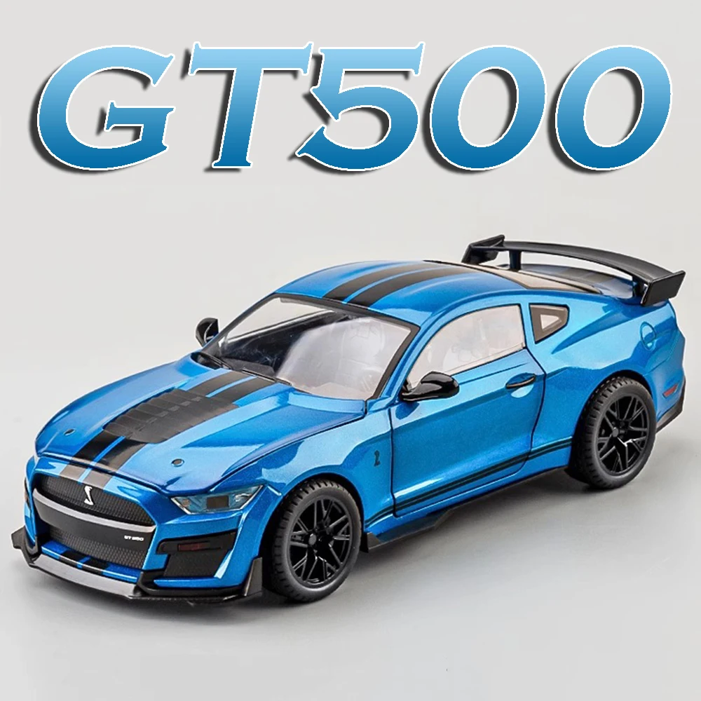 Maßstab 1:18 Mustang GT500 Spielzeug-Supercar-Modelle, Legierung, Druckguss, GTR-Sportwagen, Tonlicht, Türen geöffnet, zurückziehen, für Kindergeschenke