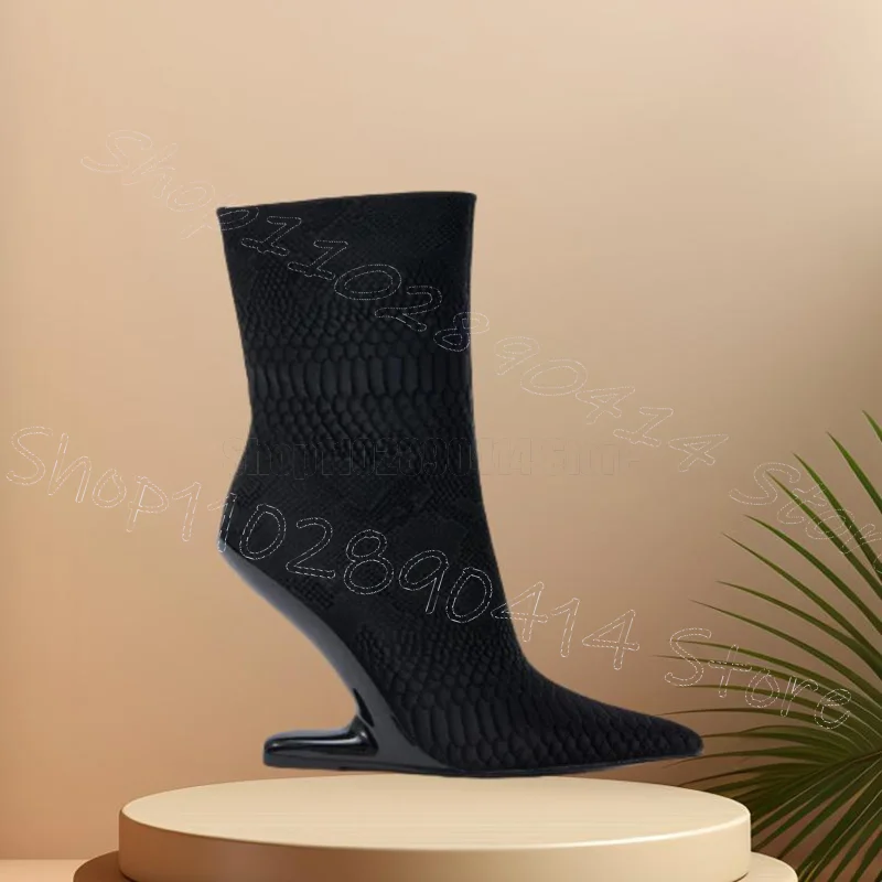 Black Alligator Print Strange Style Heels Boots Side Zipper Women Shoes Pointed Toe Party Feast Dating 2025 Zapatos Para Mujere