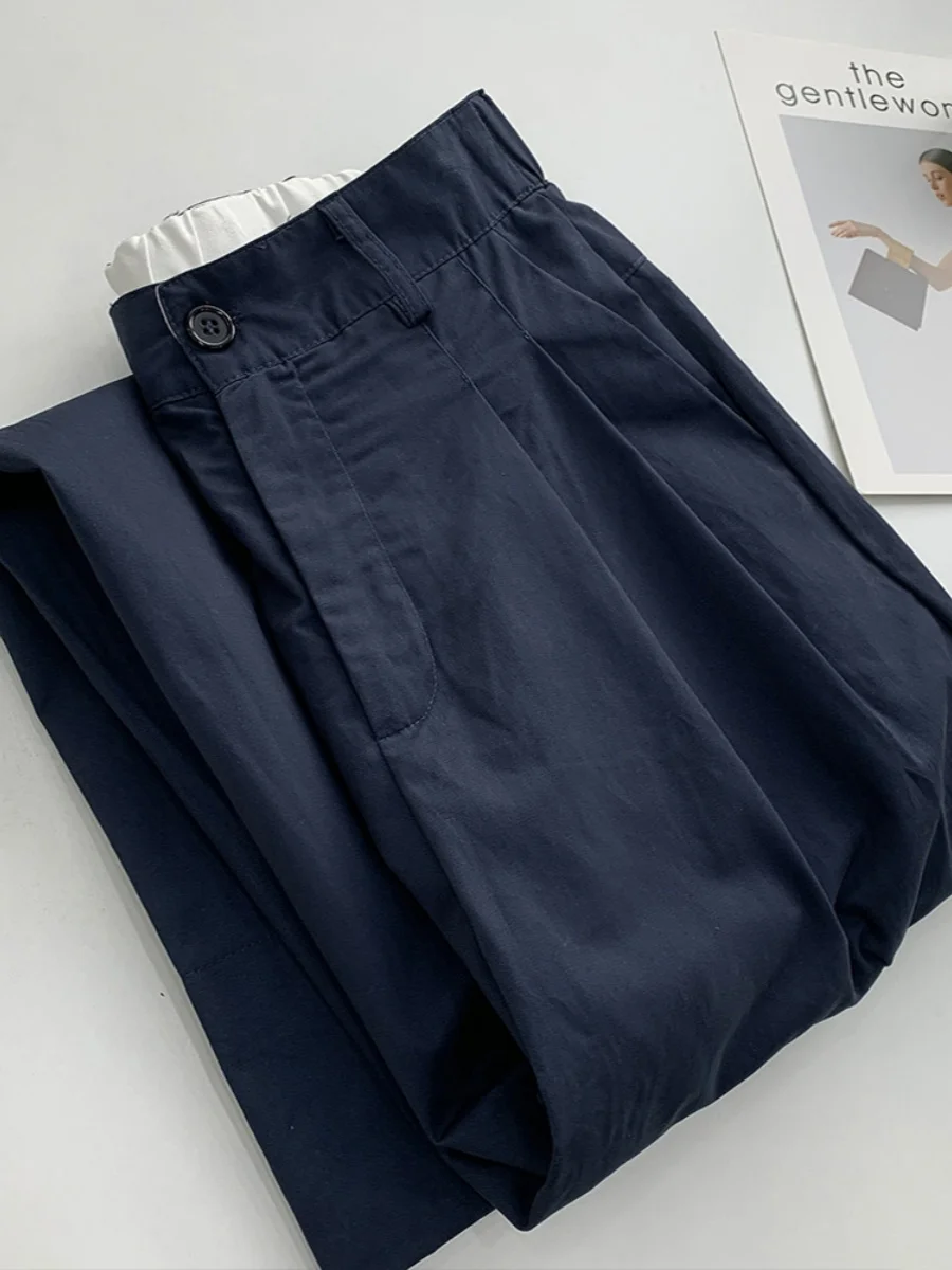 Waed القطن واسعة الساق السراويل النسائية الصيف رقيقة عالية الخصر فضفاضة ثنى التخسيس مستقيم الساق دعوى السراويل