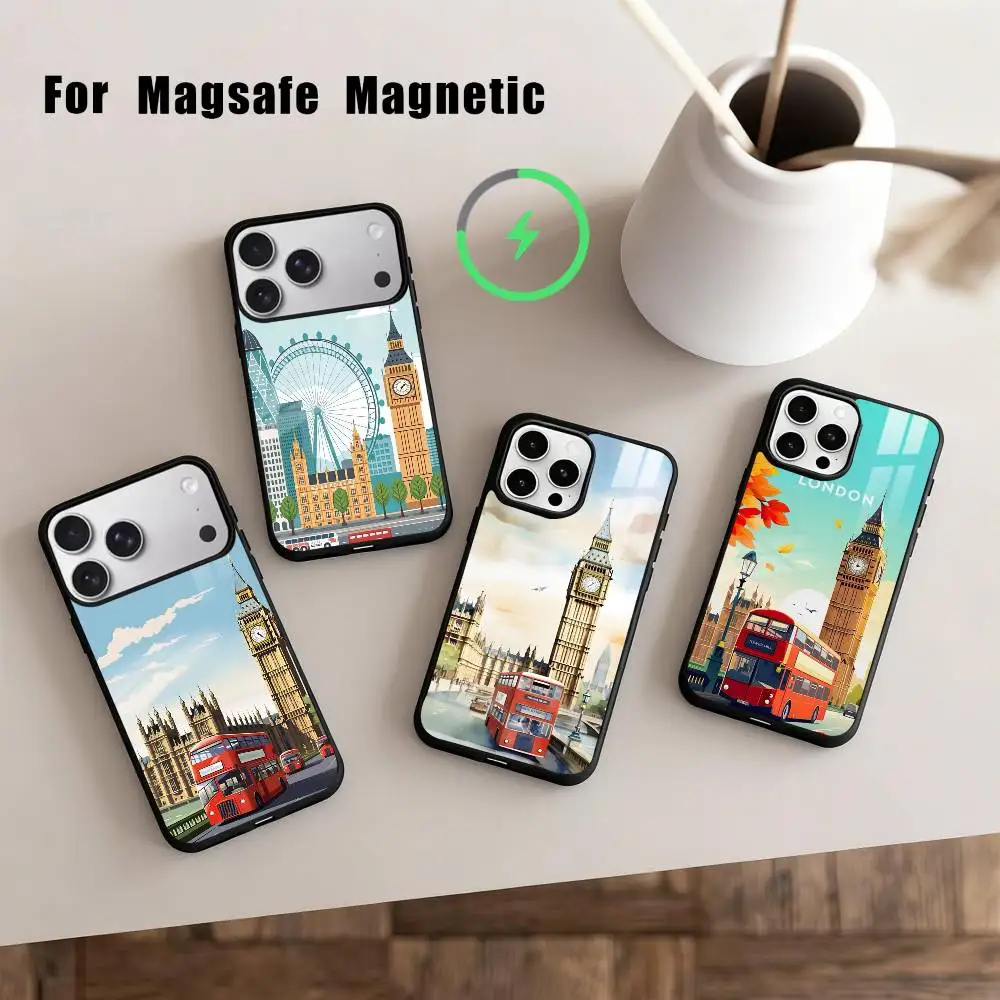 

L-London Bus England Big B-Ben Phone Case For iPhone17,16,15,14,13,12,11 Plus,For Magnetic Wireless Charge Cover