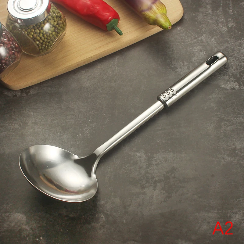 Ustensiles de cuisine en acier inoxydable, passoire en argent poli, spatule à soupe, accessoires ménagers simples