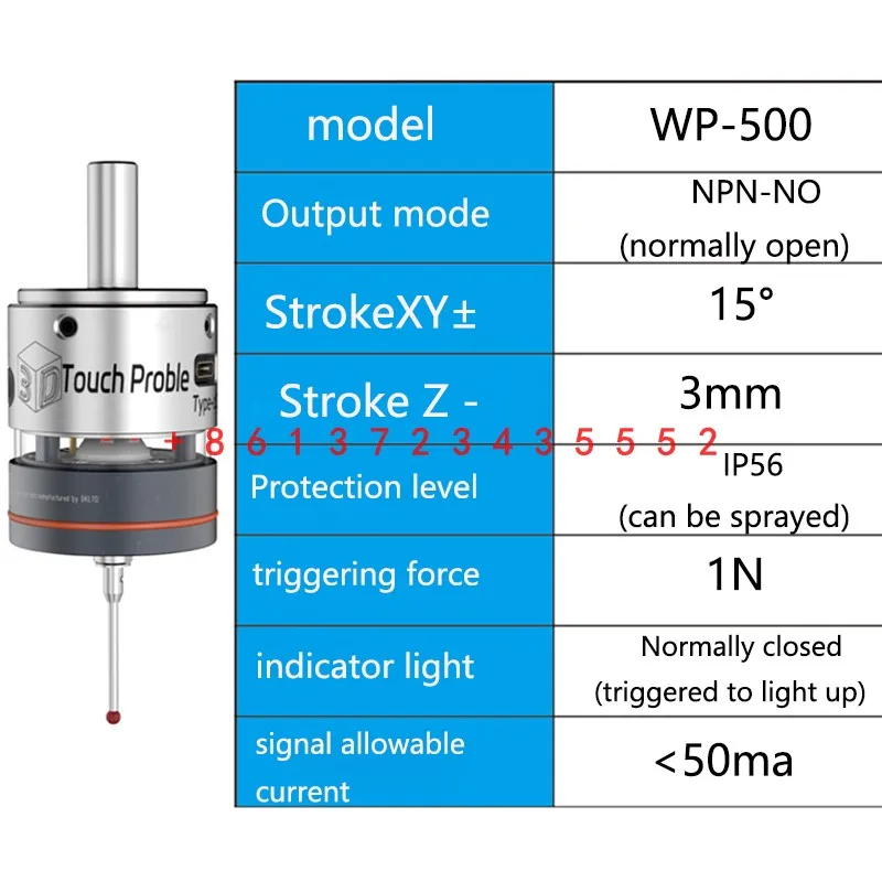 WP-500 photoelectric high-precision 3D edge finder CNC machining center milling machine automatic centering repeatability 0.001