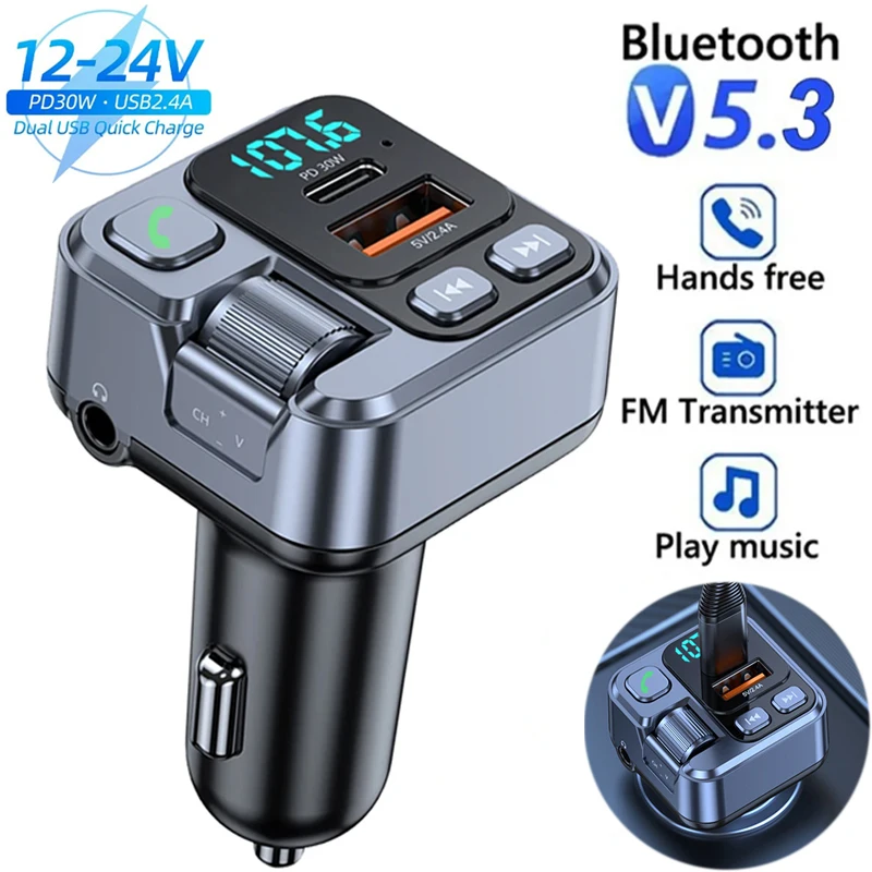 Car Bluetooth Receiver Usb U Disk Read Pd20W Fast Charging Digital Display Car Mobile Phone Adapter Fm Transmiter for Cellphones