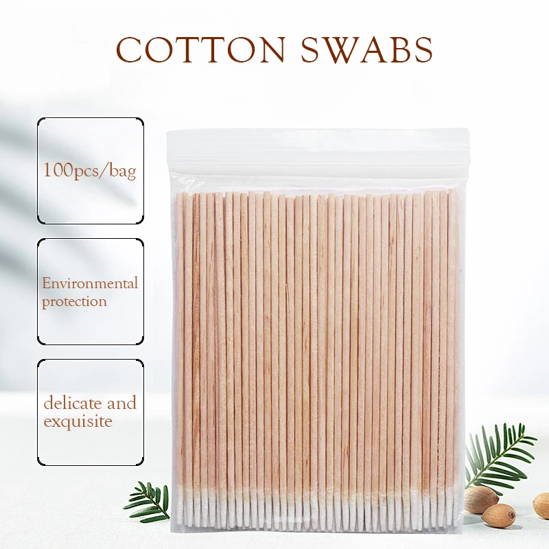 300Pcs Nails Wood Cotton Swab Clean Sticks Buds Tip Wooden Cotton Head Manicure Detail Corrector Nail Polish Remover Art Tools