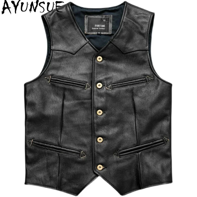 AYUNSUE Genuine Leather Jacket Mensclothing Spring Autumn Sheepskin Vest Coats Retro New Style Chaqueta De Cuero Para Hombre