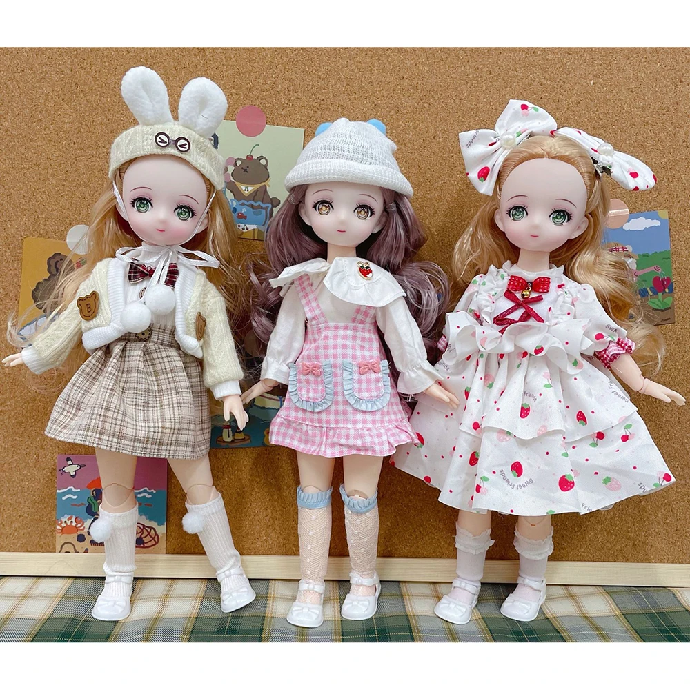 New Fashionable 30cm Comic Face Doll Set 1/6 Bjd Doll Whole Doll Multi Joint Movable Doll Kids Girls Toy Gift