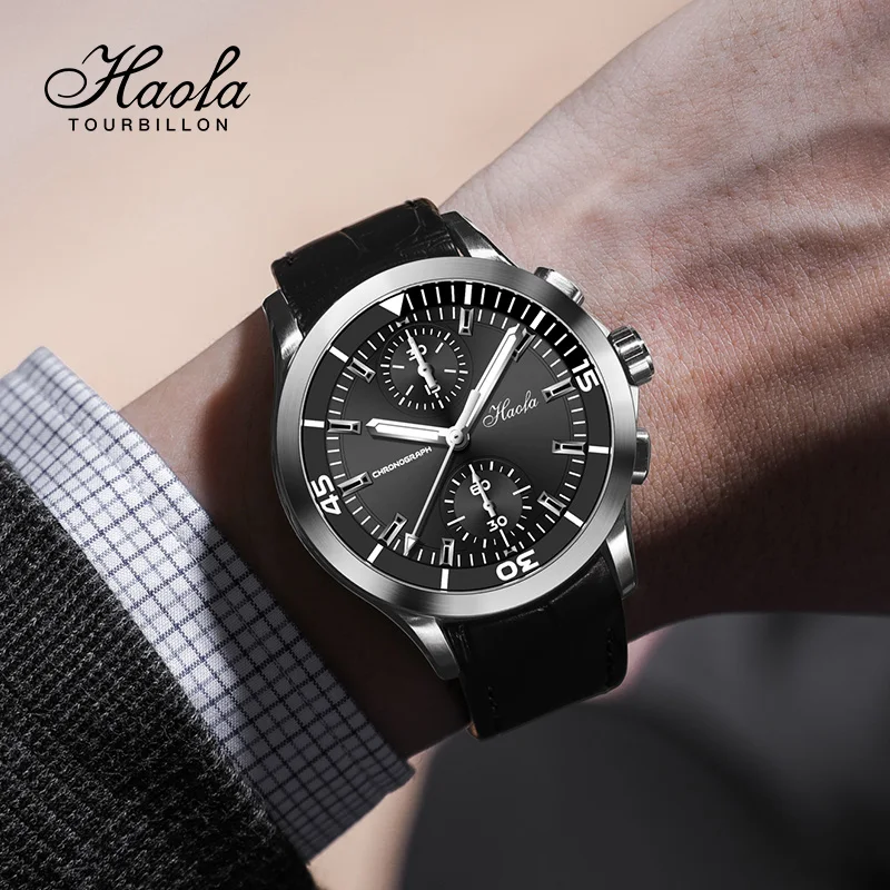 

Haofa Automatic Chronograph Mechanical Mens Watch Sapphire Self Winding Watch for Men Luxury Pilot Fashion 1600