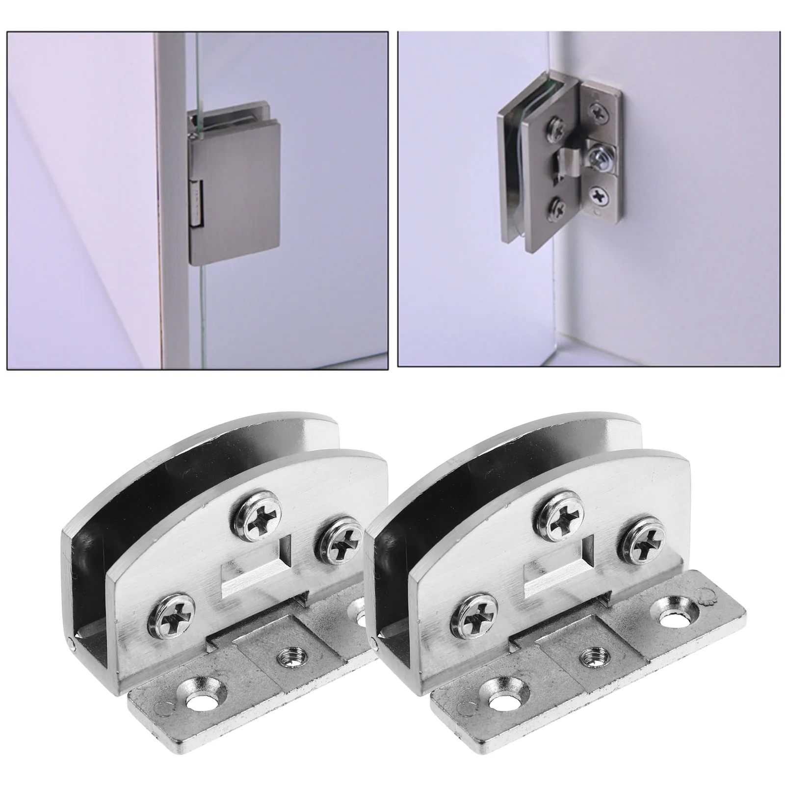 

2pcs Glass Hinge Silver Zinc Alloy Non perforated Door Cabinet Clamp for Cooler Furniture Hardware Durable
