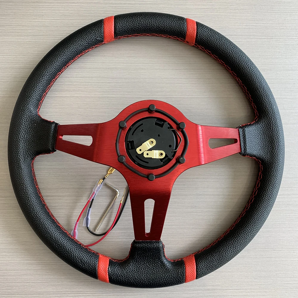 TIYPEOR 14 inch 350mm Racing Steering Wheel PVC Red Ray Refitting Sports Car Steering Wheel