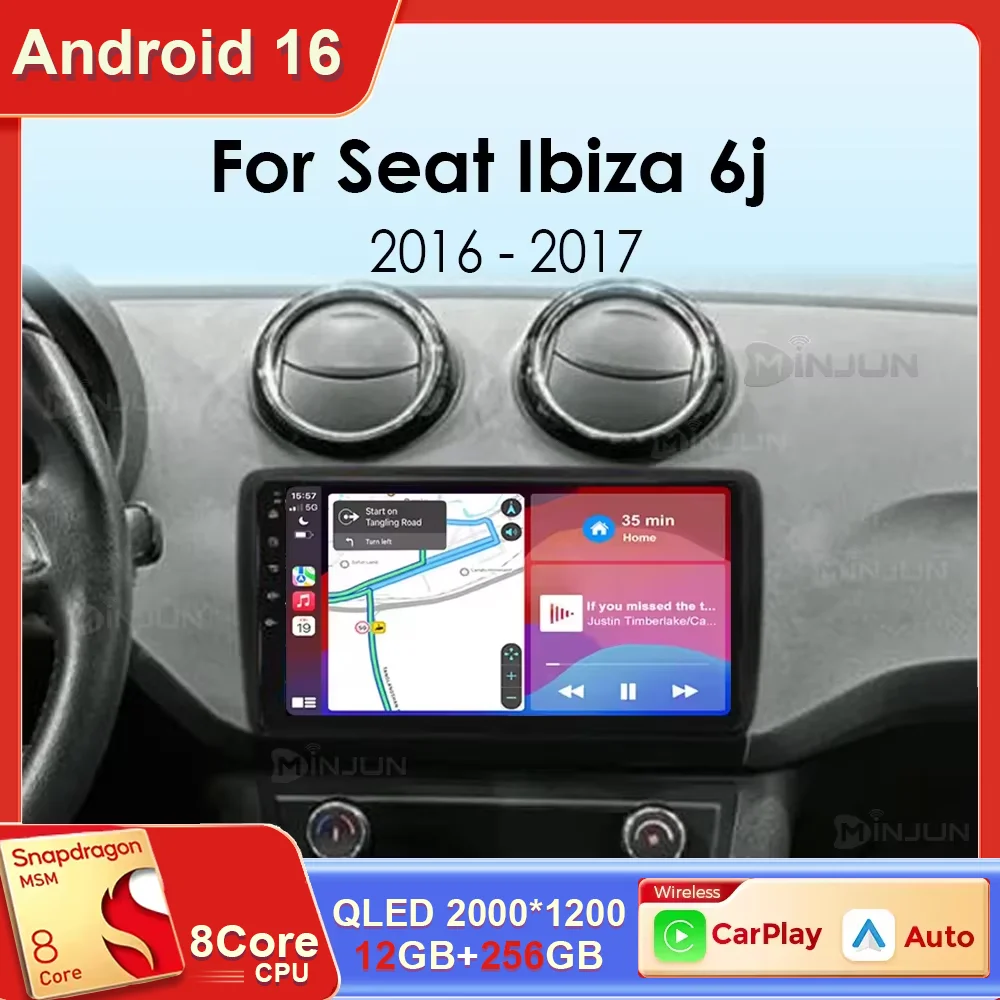 Radio de coche Android 16 para pantalla de radio de coche para SEAT IBIZA 6J 2016 2017 Carplay Auto Player Multimedia 4G WIFI GPS Navi Stereo