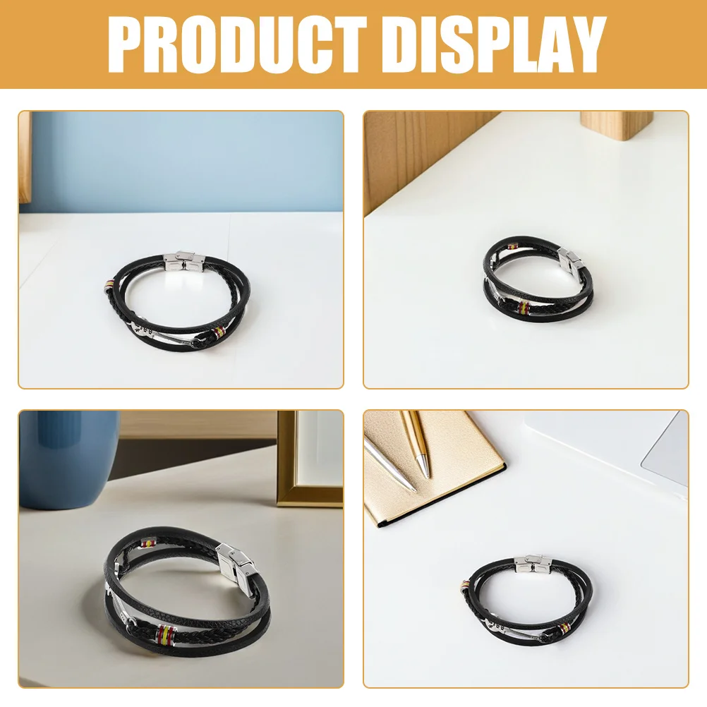2 قطعة سوار الرجال نمط فاسق متعدد الطبقات معصمه الغيتار قابل للتعديل بولي Black الكفة السوداء مجوهرات الأطراف عادية مجوهرات بسيطة