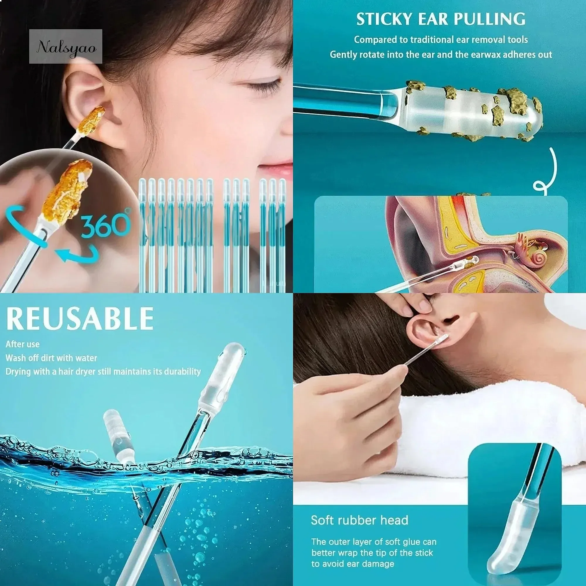 24Pcs Disposable Silicone Ear Wax Remover Sticky Ear Pick for Kids Adults S/L Size Ear Cleaner