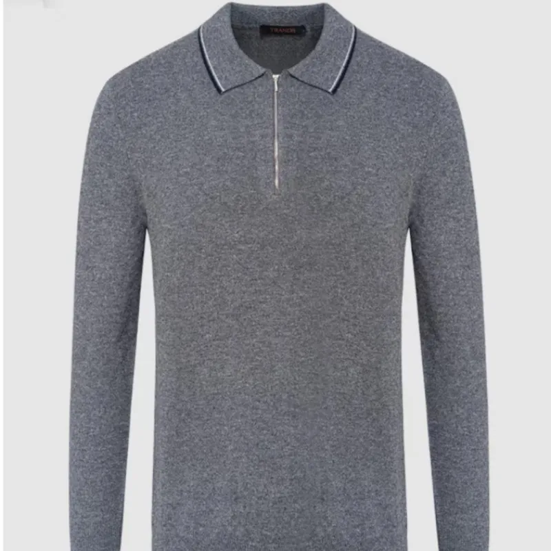 

Мужской серый кашемировый свитер в универсальном деловом стиле с воротником, цветными блоками, защитой от катышков, длинными рукавами, зимний трикотаж