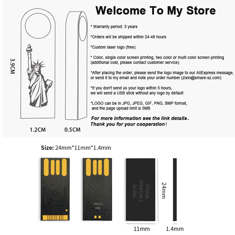 10PCS/lot USB Flash Drive 4GB 8GB 16GB Metal Pen Drive Pendrive 32GB 64GB Memory Stick 128GB Free Customized Gift USB Sticks