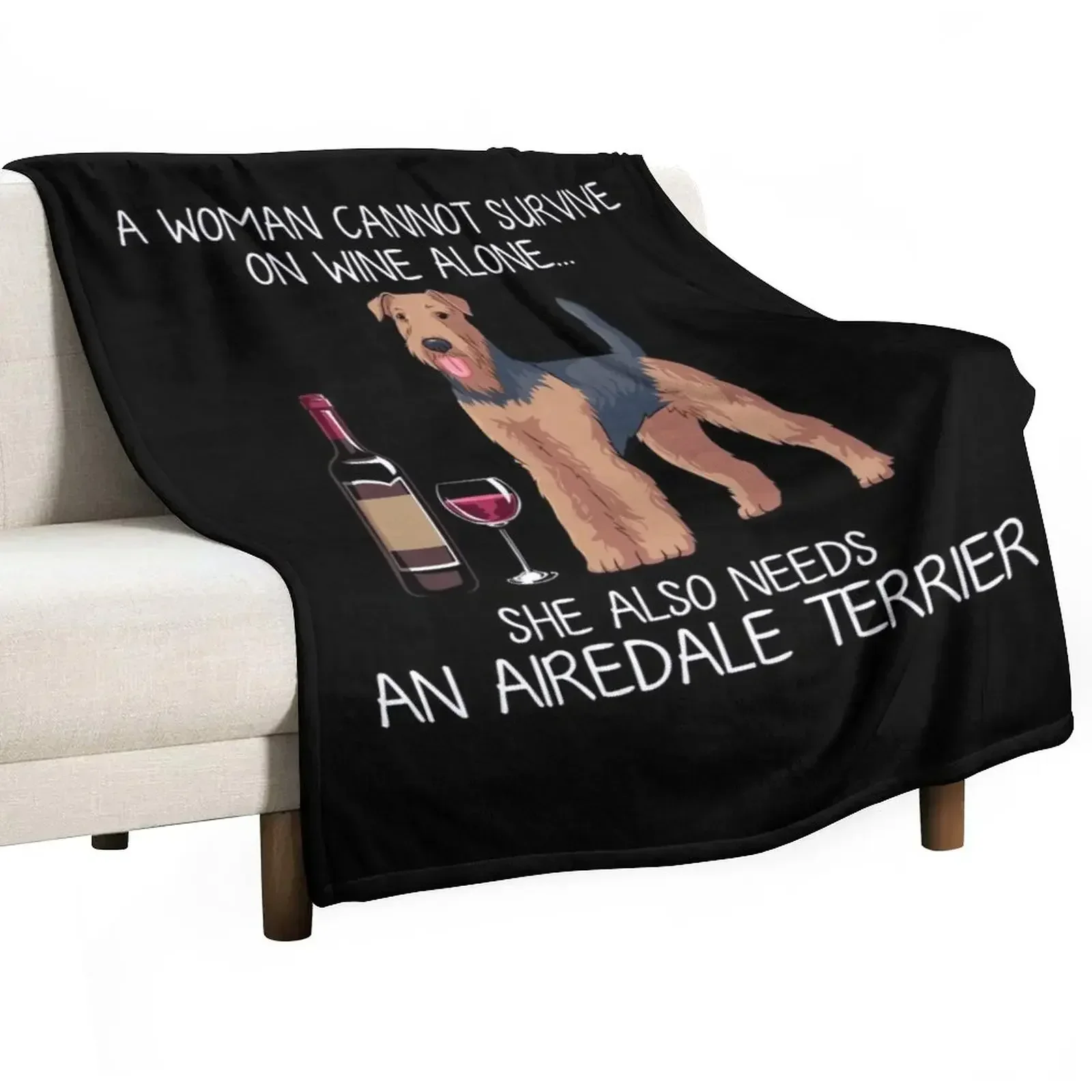 Airedale Terrier and wine Funny dog Throw Blanket Luxury Designer decorative Decorative Sofa Blankets