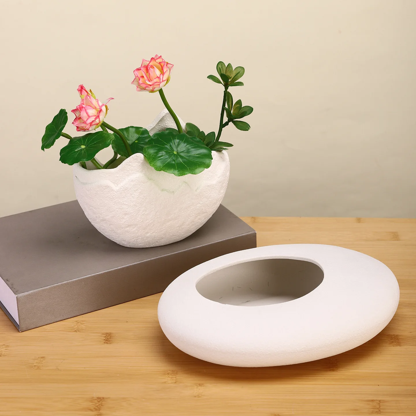 Ceramic Vase Oval Shape Pebbles Flower Vase Flower Arrangement Flowerpot Garden Potted Plant Cultivation Home Decoration