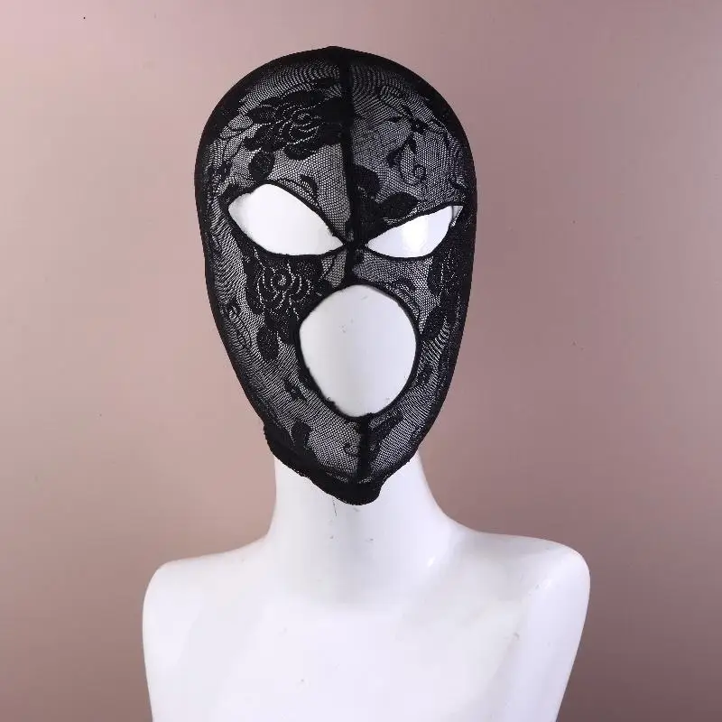 Sexy Kopfmaske, elastische Gesichtsbedeckung, modische schwarze Spitzenmaske, Unisex, für Cosplay, Party, Performance, Kopfbedeckung