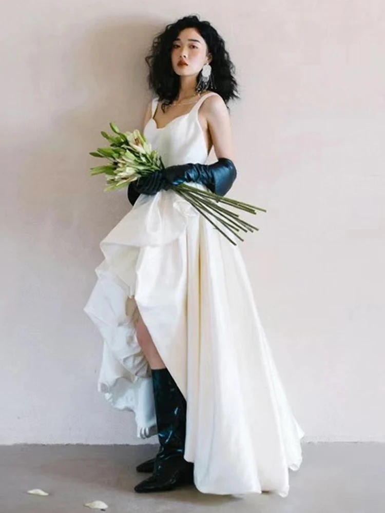 

White Lightweight Wedding Dr Luxury Fem Travel Photoaphy Registration ort Front Long Ba Spring Summer New Arrival