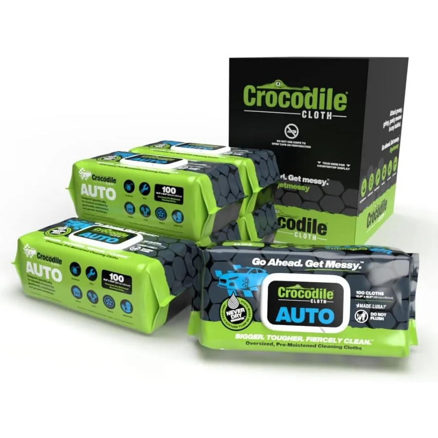 

Crocodile Cloth Auto Cleaning Wipes 600 Count 6 Packs of 100 XL 15 x 10 Heavy-Duty Car Wipes for Engine Degreaser Detailing Tir