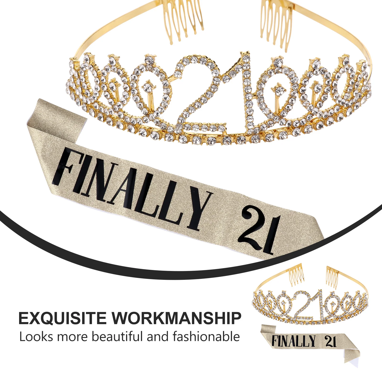 

2pcs Birthday Crown Etiquette Sash Set Fabric Decoration Ritual Belt For Birthday Party Sash Crown Party Accessories