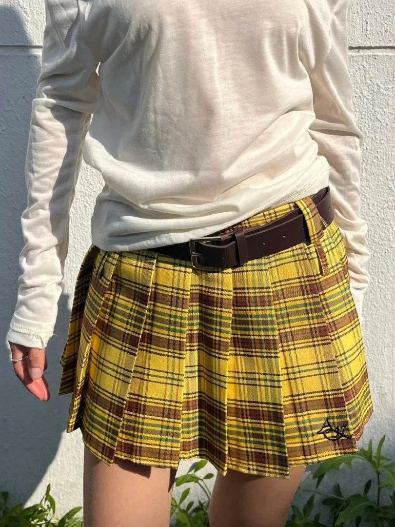 Retro American Plaid A-Line  Skirt Women's Spring New College Style Small Size Age Reduction Versatile Half-length Skirt