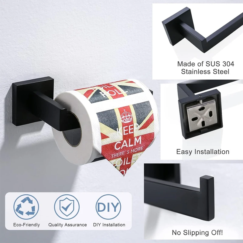 

Matte Black Toilet Paper Holder SUS304 Stainless Steel Wall Mounted Square Modern Bathroom Kitchen Tissue Roll Dispenser