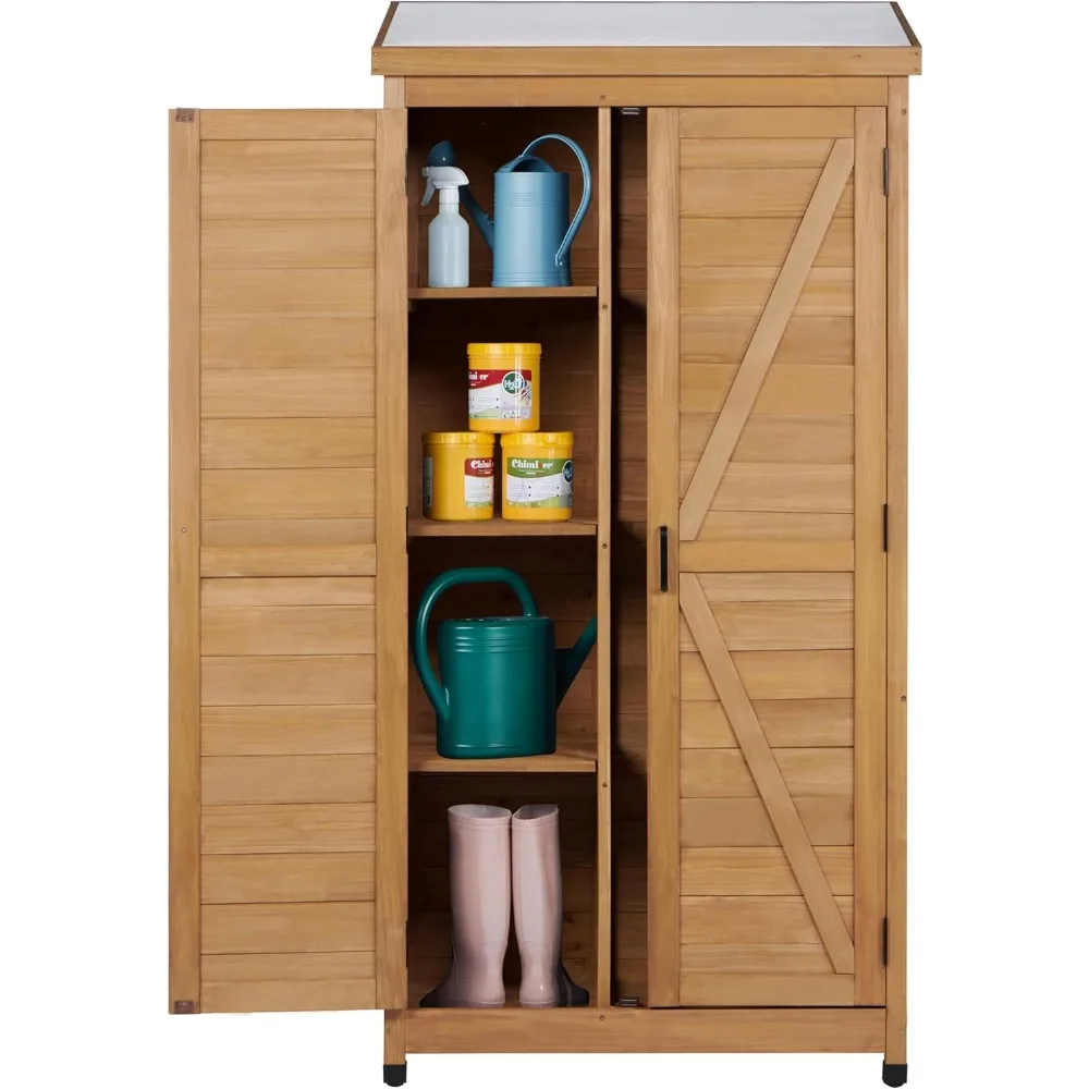 

68''x33''x20'' Outdoor Wooden Storage Shed with Metal Top Tall Vertical Tool Cabinet