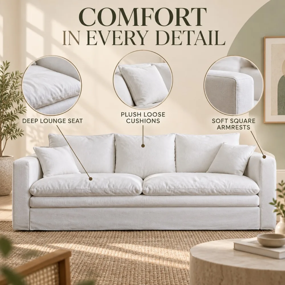Custom Color Hyacinth Double Sofa French Cream Tone Linen Cloth Multifunctional Living Couch For Small Size Apartment Residence