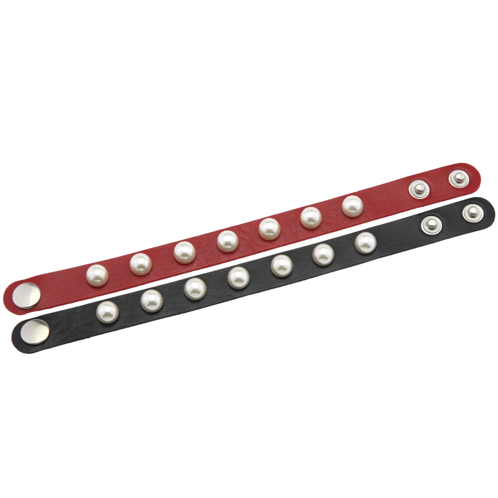 Punk Sweet Cool Elegance Imitation pearl Couple Gothic Wristband Fashion Leather Stainless steel Snapper Rivet Bracelet Hands