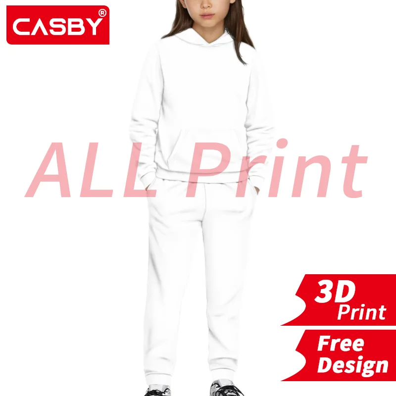 

Casual Kids Clothes 2 Pcs Hoodies Set Girls Boys Tracksuit Child Clothes 3D Print Custom Logo All Print Design DIY Free Design