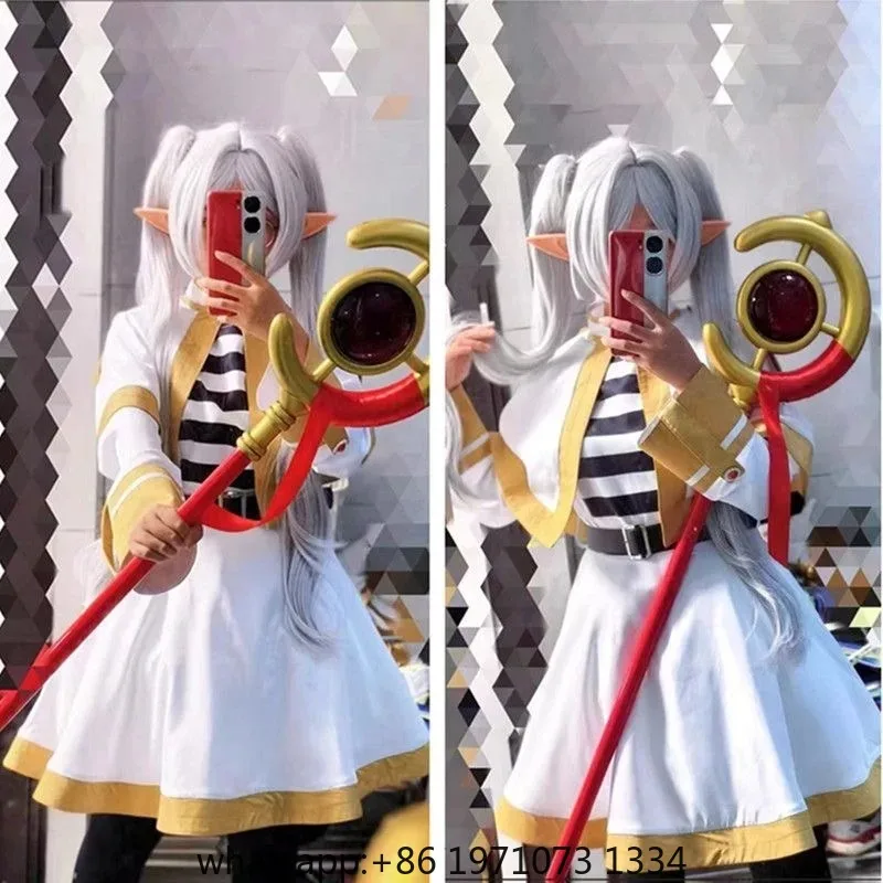 Sousou No Frieren Cosplay Costume Wig  Anime Figures Magician Dress Elf Ear Accessory Halloween Party  for Women Adults kids