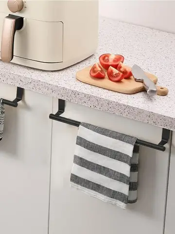 Towel Rod Steel Metal Wire Over Cabinet Towel Rack Storage Organizer Bathroom Door Hanging Towel Rack Punch-free Rag Hanger