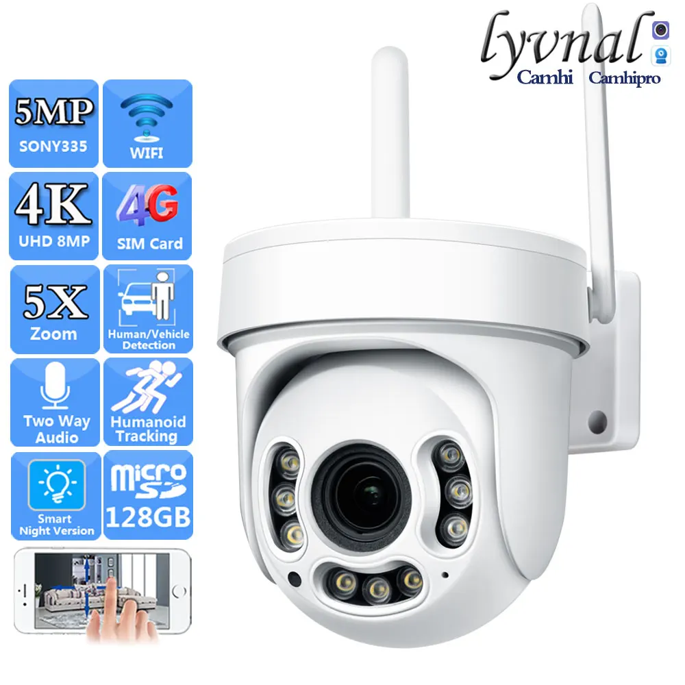 sem fio audio bidirecional seguranca ao ar livre ptz dome camera ptz versao noturna cor 3g 4g cartao sim 8mp 5mp 27135 mm 5x zoom 01