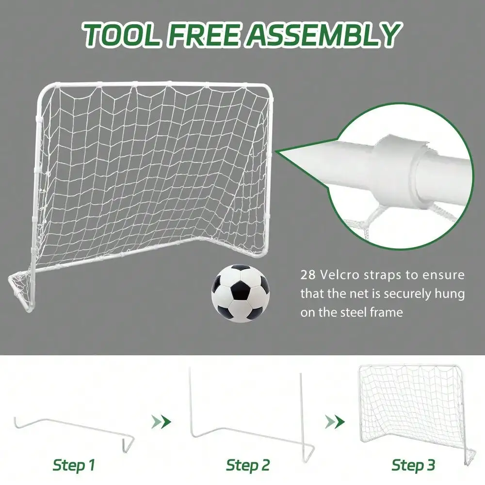 2PCS 6x4ft Soccer Goal for Backyard Practice Soccer Net Strips Steel Frame
