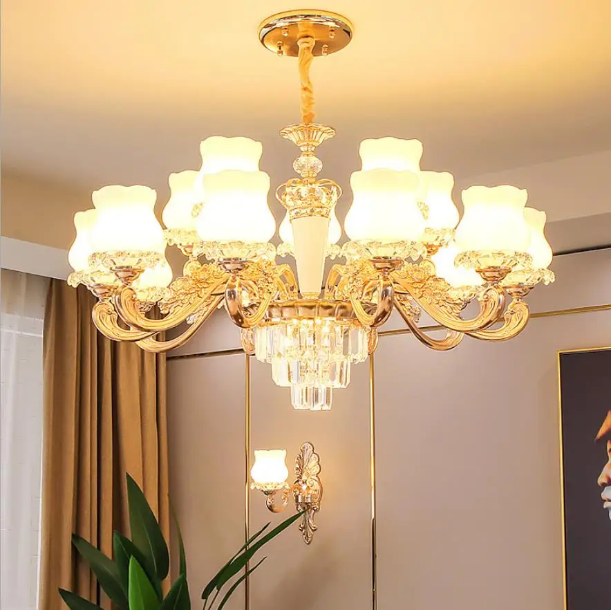 

European Style Crystal Chandelier Aimple Living Room Lamp Dining Room Lamp Golden Warm New Lamps